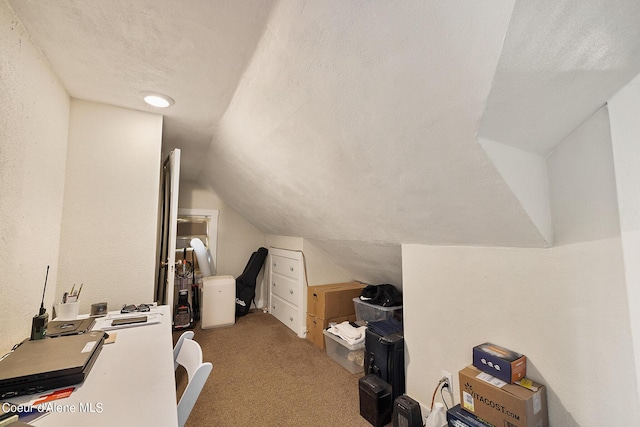 516 E Indiana Ave, Coeur Dalene, ID 83814 - office with carpet floors, a textured ceiling, and lofted ceiling
