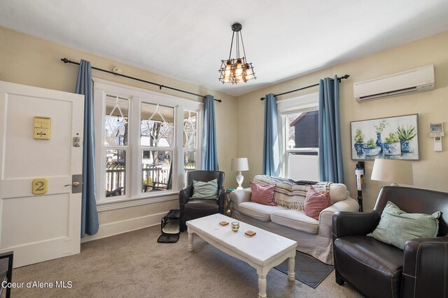 516 E Indiana Ave, Coeur Dalene, ID 83814 - carpeted living room with a wall mounted air conditioner and baseboards