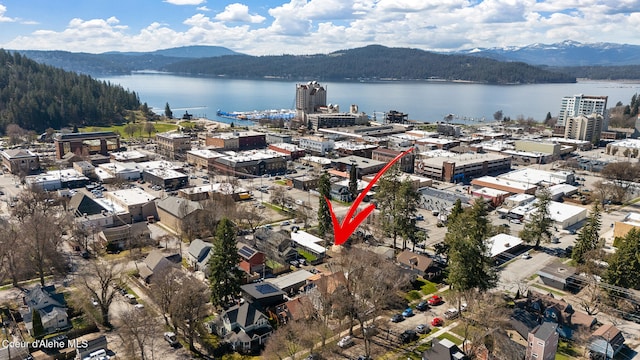 516 E Indiana Ave, Coeur Dalene, ID 83814 - drone / aerial view featuring a water and mountain view