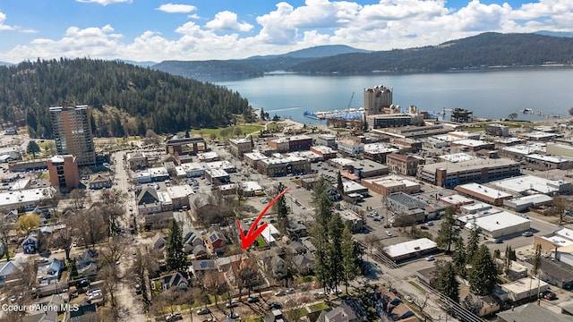 516 E Indiana Ave, Coeur Dalene, ID 83814 - drone / aerial view with a forest view, a city view, and a water and mountain view