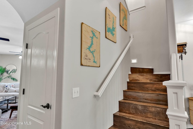 3825 E English Point Rd, Hayden, ID 83835 - staircase featuring a ceiling fan