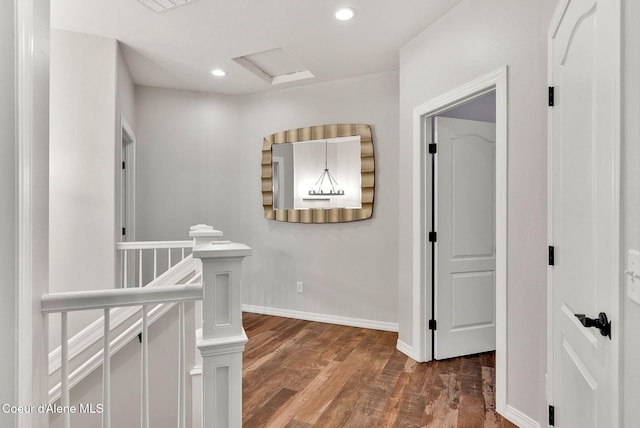 3825 E English Point Rd, Hayden, ID 83835 - hallway featuring an upstairs landing, wood finished floors, attic access, and recessed lighting