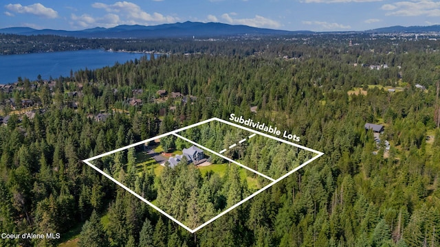 3825 E English Point Rd, Hayden, ID 83835 - aerial view of property and surrounding area featuring property parcel outlined and a water and mountain view