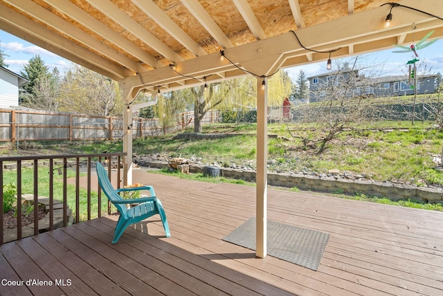 wooden deck featuring a fenced backyard