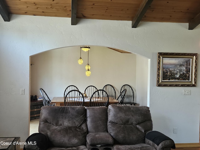 11268 N Friar Dr, Hayden, ID 83835 - living area with beamed ceiling and wooden ceiling