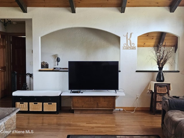 11268 N Friar Dr, Hayden, ID 83835 - living room featuring beamed ceiling and wood finished floors