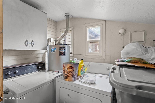 1515 E Elm Ave, Coeur Dalene, ID 83814 - laundry area with independent washer and dryer, water heater, cabinet space, and a textured ceiling