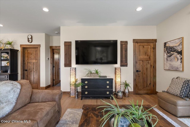 329 N Healing Dr, Blanchard, ID 83804 - living room with baseboards, wood finished floors, and recessed lighting