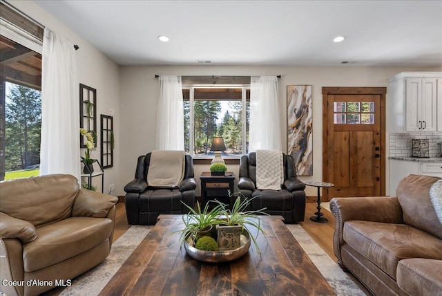 329 N Healing Dr, Blanchard, ID 83804 - living area featuring recessed lighting, visible vents, and light wood-style flooring