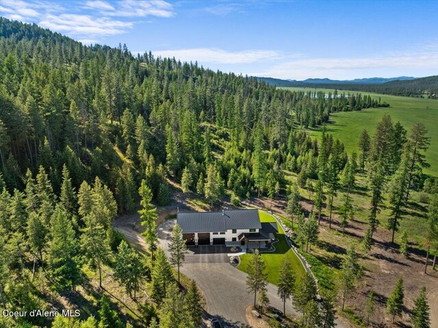 329 N Healing Dr, Blanchard, ID 83804 - view from above of property featuring a heavily wooded area and a mountainous background