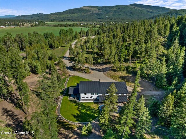 329 N Healing Dr, Blanchard, ID 83804 - aerial view of property's location featuring a mountainous background and a forest