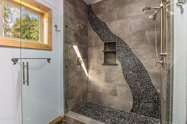 bathroom with a shower stall