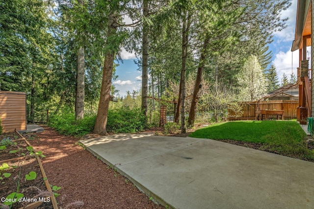 view of yard with a patio and fence