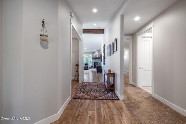 5867 W Sparrowhawk Dr, Rathdrum, ID 83858 - corridor with recessed lighting, wood finished floors, and baseboards