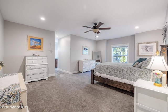 5867 W Sparrowhawk Dr, Rathdrum, ID 83858 - bedroom with recessed lighting, carpet flooring, baseboards, and ceiling fan