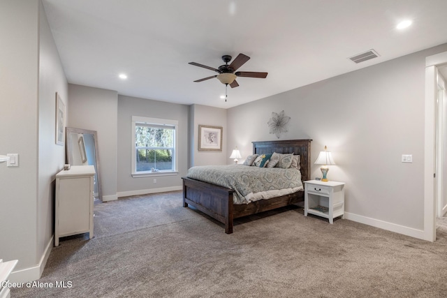5867 W Sparrowhawk Dr, Rathdrum, ID 83858 - bedroom with baseboards, visible vents, carpet, and ceiling fan