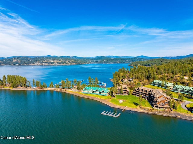 4549 S Arrow Point Dr # 207, Harrison, ID 83833 - drone / aerial view with a water and mountain view