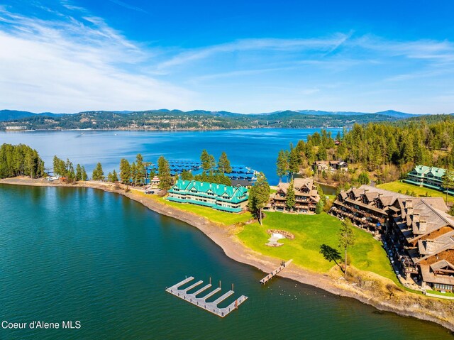 4549 S Arrow Point Dr # 207, Harrison, ID 83833 - drone / aerial view featuring a water and mountain view