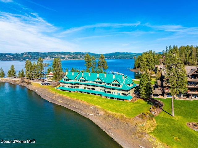 4549 S Arrow Point Dr # 207, Harrison, ID 83833 - drone / aerial view featuring a water and mountain view