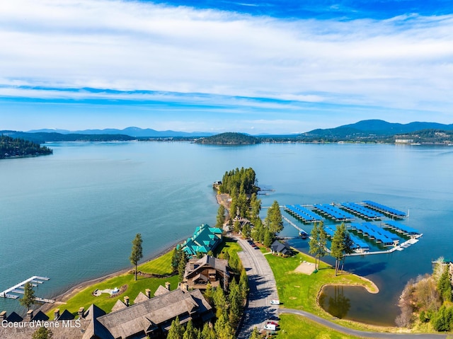 4549 S Arrow Point Dr # 207, Harrison, ID 83833 - drone / aerial view featuring a water and mountain view