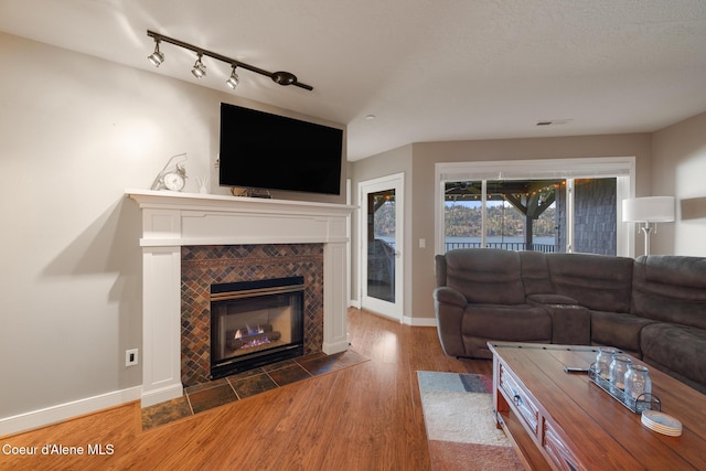 4549 S Arrow Point Dr # 207, Harrison, ID 83833 - living area featuring baseboards, wood finished floors, visible vents, and a fireplace