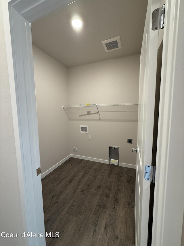 5147 E Norma Ave, Post Falls, ID 83854 - laundry area with dark wood-style flooring, hookup for a washing machine, electric dryer hookup, and recessed lighting