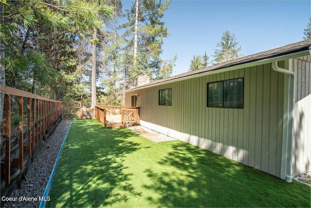 view of yard featuring a deck and a fenced backyard