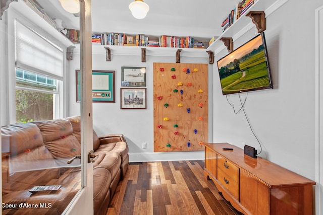 interior space with baseboards and wood finished floors