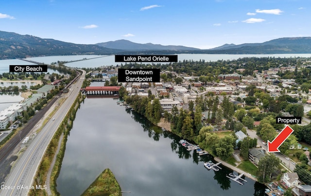 720 N 3rd Ave Unit 12, Sandpoint, ID 83864 - aerial view of property's location with a water and mountain view and a main thoroughfare