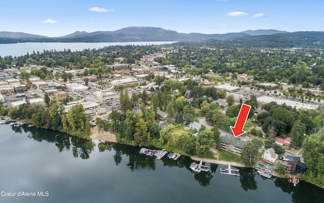 720 N 3rd Ave Unit 12, Sandpoint, ID 83864 - aerial view of property and surrounding area featuring a water and mountain view