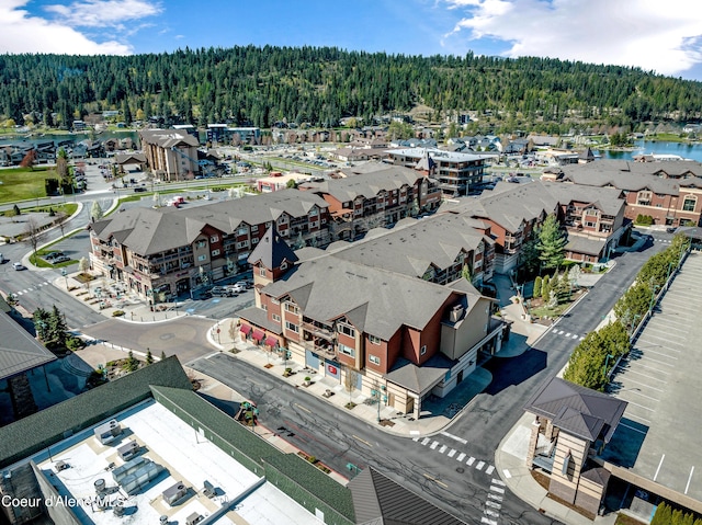 birds eye view of property with a forest view