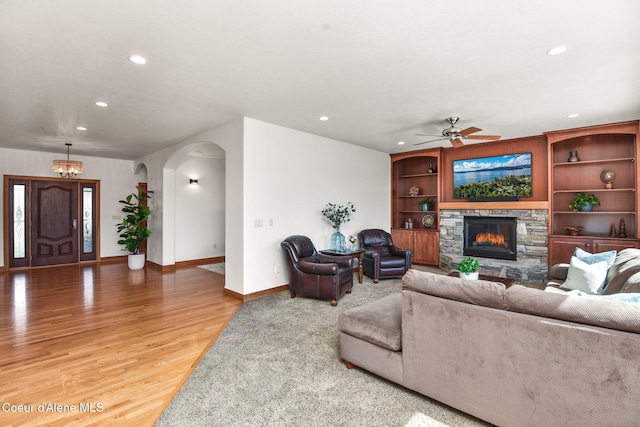 9024 N Baldwin Ct, Hayden, ID 83835 - living area featuring baseboards, ceiling fan, recessed lighting, and light wood-style flooring