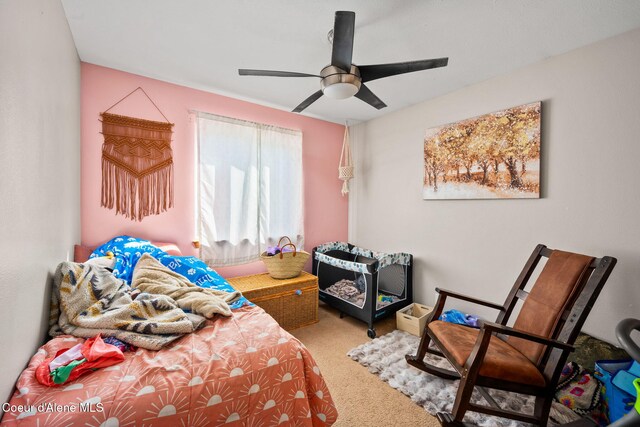 bedroom with carpet flooring and ceiling fan