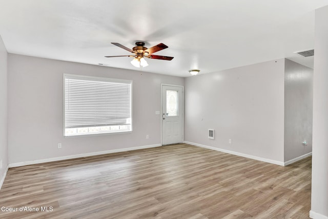 1002 E St Elias Ct, Post Falls, ID 83854 - interior space with baseboards, visible vents, a ceiling fan, and light wood-style floors