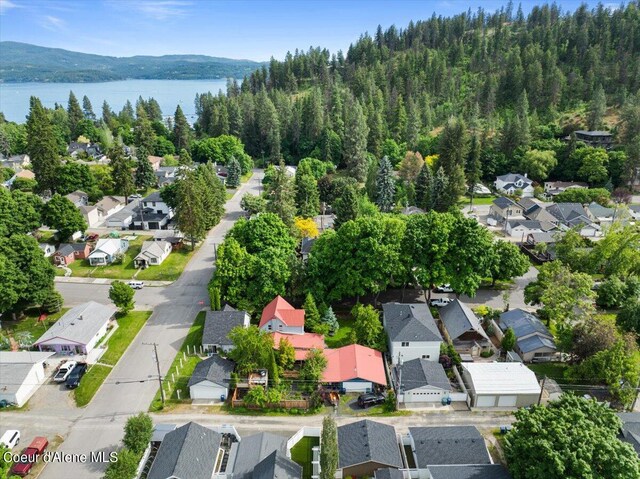 917 E Young Ave, Coeur Dalene, ID 83814 - aerial overview of property's location featuring nearby suburban area, a nearby body of water, and a forest