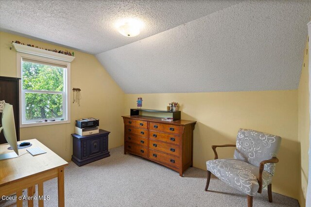 917 E Young Ave, Coeur Dalene, ID 83814 - office featuring carpet floors, a textured ceiling, and vaulted ceiling