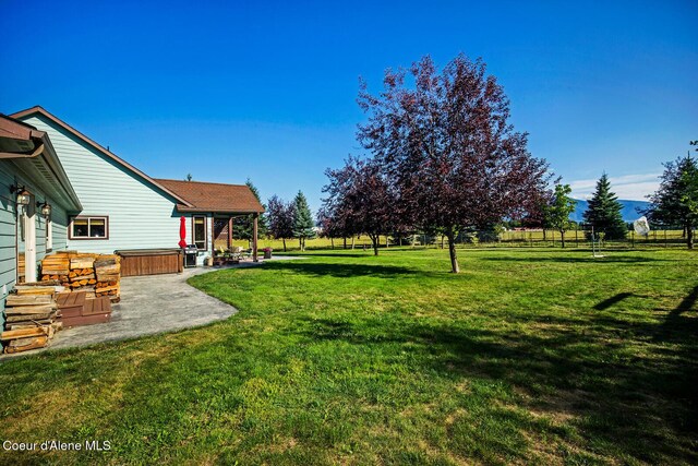 view of yard with a patio area and a hot tub