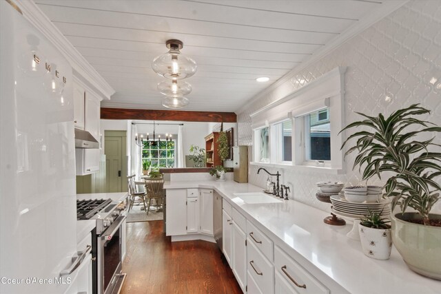 419 N Park Dr, Coeur Dalene, ID 83814 - kitchen featuring white cabinets, ornamental molding, a sink, and appliances with stainless steel finishes