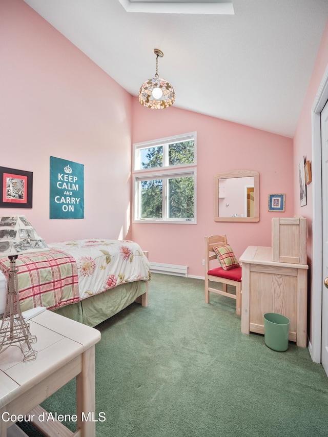 255 S Theresa Terrace Dr, Post Falls, ID 83854 - carpeted bedroom featuring baseboards, baseboard heating, and vaulted ceiling