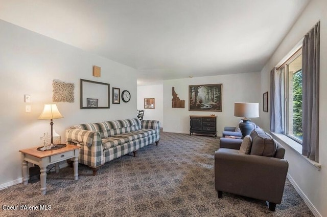 living area with carpet and baseboards