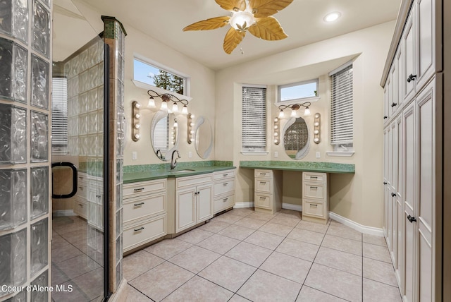 1100 S Division Ave, Sandpoint, ID 83864 - bathroom featuring tile patterned floors, vanity, a wealth of natural light, and a shower stall