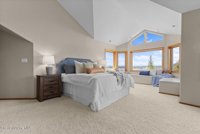 3677 S Capeview Ct, Coeur Dalene, ID 83814 - carpeted bedroom with baseboards and high vaulted ceiling