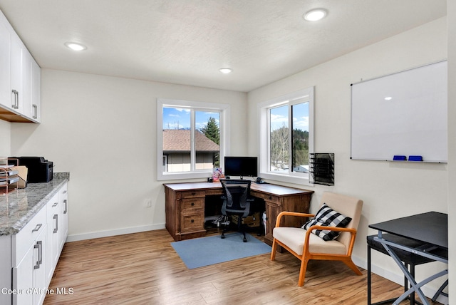 1119 Elm Dr, Saint Maries, ID 83861 - home office featuring baseboards, recessed lighting, and light wood finished floors
