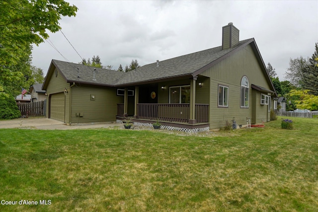 3310 N 17th St, Coeur Dalene, ID 83815 - view of front of property featuring a garage, a porch, a chimney, a shingled roof, and concrete driveway