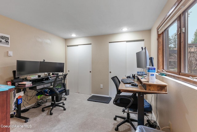 office featuring carpet and recessed lighting
