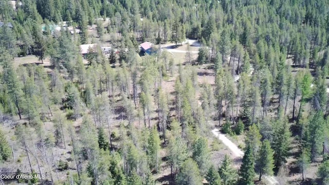 bird's eye view featuring a view of trees