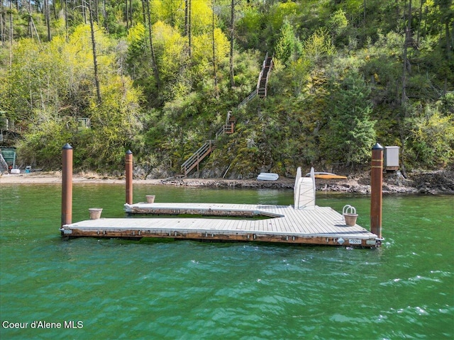7809 E Bridger Trl, Harrison, ID 83833 - dock area featuring a water view and a forest view