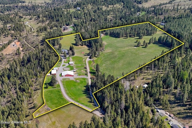2885 S Folsom Ridge Rd, Coeur Dalene, ID 83814 - aerial overview of property's location featuring property boundaries highlighted and a forest
