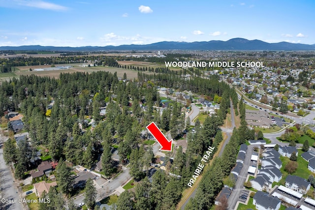 aerial view with a residential view and a mountain view