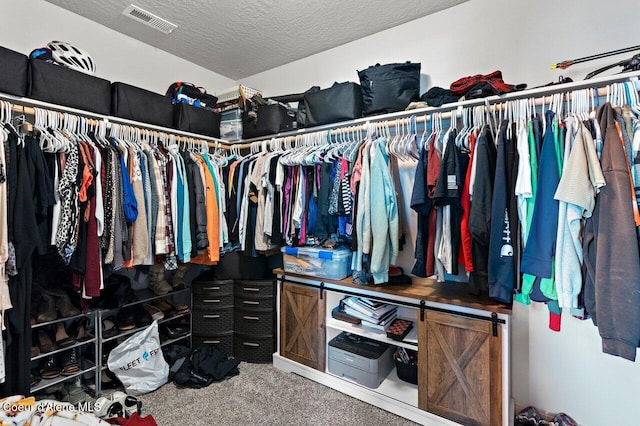 spacious closet with visible vents and carpet floors